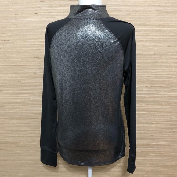 Women's Metallic Silver Gray Long Sleeve Quarter Zip Lightweight Sport Large Top - Picture 6 of 8